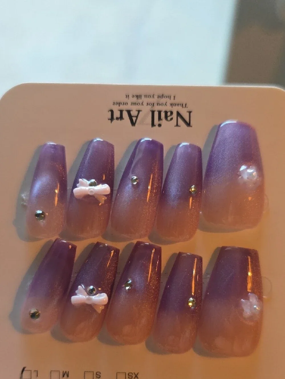 Press-On Ombre Purple Nail Set with Rhinestones Size Large